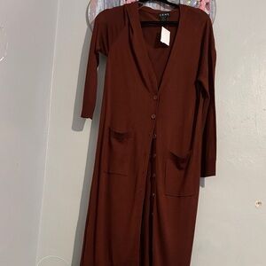 Brown Long Cardigan with Pockets